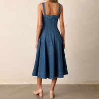 Robe midi décontractée sans manches avec bretelles pour femmes, jupe plissée en jean au design personnalisé