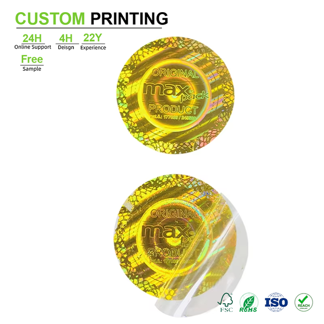 Custom Gold Hologram Security Sticker Circular Honeycomb Lace Border Concentric Circle Serial Number Original Product Seal
