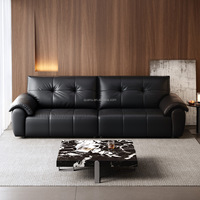 112132 Canapé en cuir de vachette moderne minimaliste de qualité Quanu, canapé modulaire en cuir, canapé en cuir véritable noir 3 places