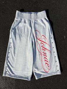 Shorts en coton pour hommes, taille haute, avec broderie et imprimé lettres sur le devant, taille élastique, style streetwear décontracté, infroissable, avec cordon de serrage - Product Image 2