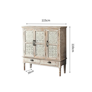 Mueble de Entrada de Madera Maciza, Estilo Americano Retro, Mueble de Almacenamiento para Sala de Estar, Tallado con Acabado Desgastado, Estilo Industrial Loft - Product Image 5