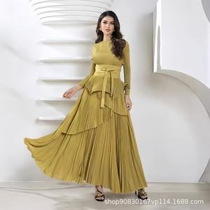 <span class=keywords><strong>Miyaki</strong></span> ชุดเดรสแบบ2ชิ้นของผู้หญิงของแท้, ชุดเดรสผ้ายืดผ้าชีฟองขนาดใหญ่พิเศษจับจีบทรงหลวมฟรีไซส์ใหญ่พิเศษ - Product Image 2