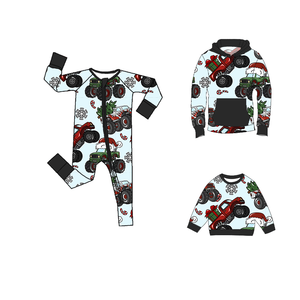 カスタムクリスマス車プリントデザイン赤ちゃん足ロンパー新生児長袖竹赤ちゃんパジャマ - Product Image 1