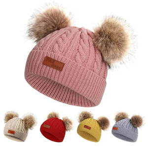 Gorro de Invierno Nuevo para Otoño e Invierno, Gorro de Punto con Doble Bola para Niños y Bebés - Product Image 1
