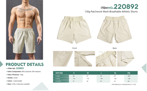 100% poliéster Atlético playa gimnasio pantalones cortos 130g patrón sólido Patchwork malla cordón Casual transpirable ecológico liso teñido - Product Image 3