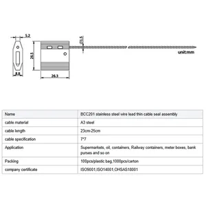 BCC201 vedação de alumínio do cabo à prova de violação do cabo de vedação do fio do metal