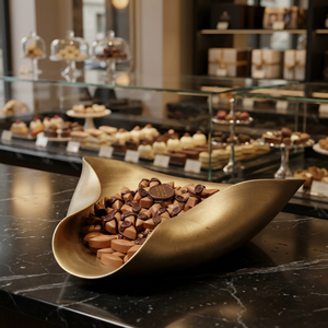 Bol de service en métal doré sculpté de luxe avec bords incurvés en forme de pétales, centre de table décoratif pour bonbons, noix et snacks - Product Image 5