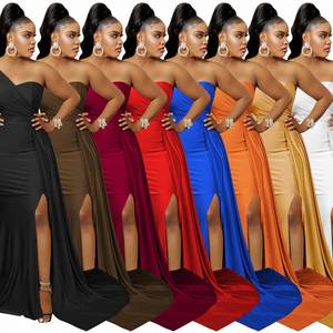I-0578 Vestidos de Noche de Verano Modestos para Mujer, Asimétricos de un Solo Hombro, Largos hasta el Suelo con Cola de Capilla, Transpirables y con Estampado - Product Image 6