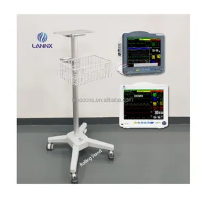 LANNX新型便携式医院多参数监控手推车，带扶手可调高度监控心电图机手推车