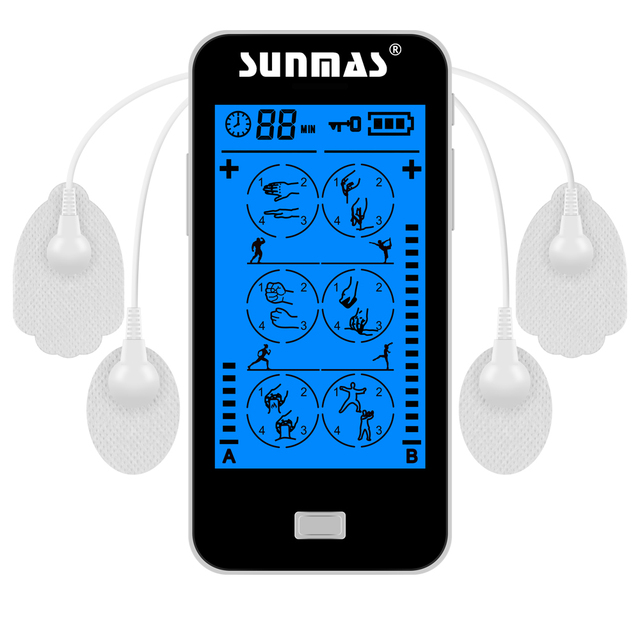 TENS Unit EMS Muscle Stimulator with Touch Screen Stainless Steel Massage Cushion 2 Channels 24 Modes for Body