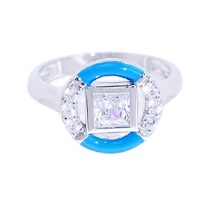 定制新娘戒指几何朋克婚礼订婚戒指蓝色方形氧化锆承诺戒指女