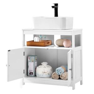 SENYUWhite Under Sink Storage <b>Cabinet</b> Double Doors <b>Bathroom</b> Vanity Shelves <b>Wood</b> Farmhouse Style Freestanding - Product Image 2