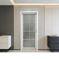 Porte battante en aluminium Aomeja au design moderne, verre dépoli, étroite, bien étanche, garantie 5 ans, pour salle de bain/WC/toilettes, intimité garantie