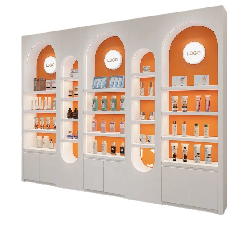 Salon de beauté cosmétique présentoir armoire peinture simple moderne en forme spéciale vitrine soins de la peau vernis à ongles vitrine