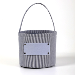 Secchiello di Halloween in tela a righe personalizzato all'ingrosso, riutilizzabile, per dolcetti o scherzi, cestino portatile per caramelle per bambini - Product Image 5