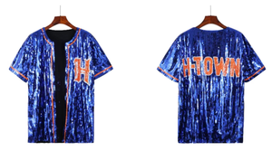 Magliette con Paillettes Blu Houston per il Giorno della Partita, T-Shirt Personalizzate con Paillettes per Squadre di Football, Cardigan con Cerniera - Product Image 3