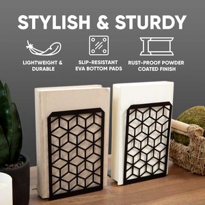 Geomod <strong>3D</strong> Cube Black Metal Boho Minimal <strong>Bookends</strong> 3 Pair Multi-piece Durable Sturdy Office Book Holders 7x4.75 Inches - Product Image 4