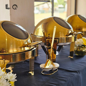 Scaldavivande di Lusso con Coperchio in Vetro, Set per Buffet Rotondo Dorato Decorativo, Scaldavivande di Lusso per Matrimoni Unici, Catering e Feste - Product Image 2