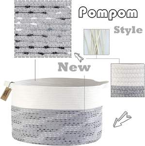 <span class=keywords><strong>Panier</strong></span> en tissu tissé pour chambre d'enfant en coton gris avec <span class=keywords><strong>pompon</strong></span> XXXL pour le salon Rangement des jouets pour chiens - Product Image 6