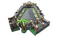 Structure gonflable commerciale à thème Volcan et Jungle avec toboggan, en PVC robuste, pour enfants, idéale pour les jeux de rebond, les événements extérieurs et la location.