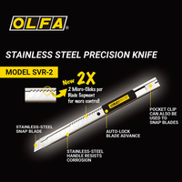 OLFA Couteau utilitaire en acier inoxydable de 9mm à verrouillage automatique Comprend un clip de poche/lame SVR-2 vivaneau