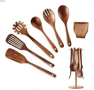 Offre Spéciale – Ensemble d'ustensiles de cuisine écologiques en bois d'acacia et teck naturel avec logo personnalisé – Cuillères et spatules - Product Image 2