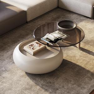 Set di Tavolini da Caffè Girevoli con Piano in Vetro, Design Contemporaneo Elegante, Base Arrotondata Unica, Arredamento Decorativo per la Casa - Product Image 1