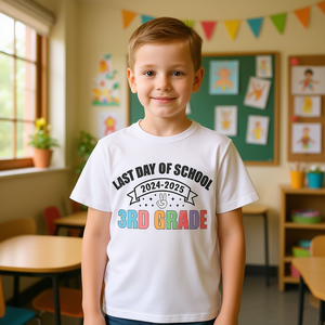 Ultimo giorno di scuola 2024 2025 T-shirt per bambini di terza elementare, unisex, a maniche corte, girocollo, stampata per bambini - Product Image 2