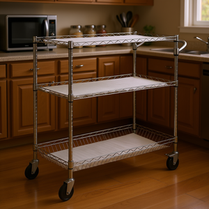 Chariot utilitaire en métal à 3 niveaux, capacité de 661 lb, roues pivotantes pour le stockage des aliments, cuisine, salle de bain - Product Image 2