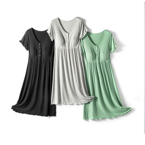Robe de maternité à manches courtes, pyjama d'été rond pour la <span class=keywords><strong>grossesse</strong></span>, M-2XL, noir/gris/vert - Product Image 2