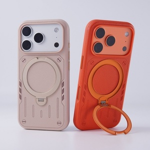 เคสโทรศัพท์มือถือหนัง PU แบบแม่เหล็กสไตล์เมชา สำหรับ iPhone 18 17 16 15 Pro Max พร้อม 360 °   ฝาครอบกันกระแทกแบบวงแหวนโลหะ - Product Image 1