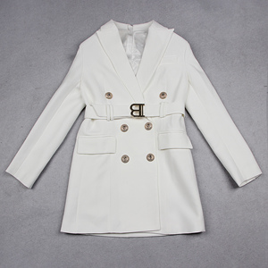 High Quality Women Blazer <strong>Coat</strong> Double Breasted Casual Elegant <strong>White</strong> <strong>Coat</strong> With <strong>Belt</strong> - Product Image 5