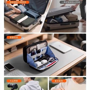 Volcano Storage Bag For Digital Devices Pocket 3 Power Bank Organizer Durable Polyester Commute Travel Orange Black - Product Image 2
