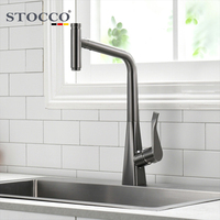 Robinet de cuisine STOCCO gris bronze avec douchette extractible, rotation à 360 degrés, 3 jets en 1, monocommande, montage sur comptoir, pour hôtel