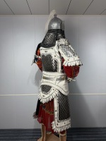 Armure complète de général chinois de la dynastie Ming, écailles argentées blanches, pour reconstitution historique, costume de cosplay, écailles métalliques pour homme