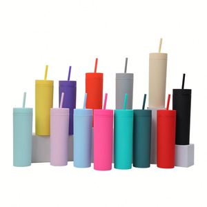 Gobelets réutilisables en plastique à double paroi, personnalisables, de 16 oz, avec paille – Vente chaude directe usine - Product Image 1