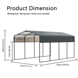 Carpa Metálica Resistente <span class=keywords><strong>de</strong></span> 11*19 pies con Techo <span class=keywords><strong>de</strong></span> Acero Galvanizado, Carpa <span class=keywords><strong>de</strong></span> Almacenamiento Exterior con Estructura <span class=keywords><strong>de</strong></span> Acero para Uso Doméstico - Product Image 4