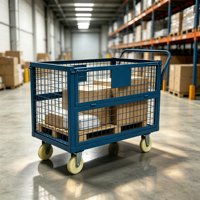 Chariot roulant en treillis métallique pour entrepôt avec poignée, cage à roulettes industrielle pour le transport de marchandises