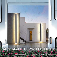 Applique murale extérieure minimaliste 12W 12V LED haut/bas, bande longue, base en acier inoxydable, étanche IP65, polycarbonate, jardin, 3500K