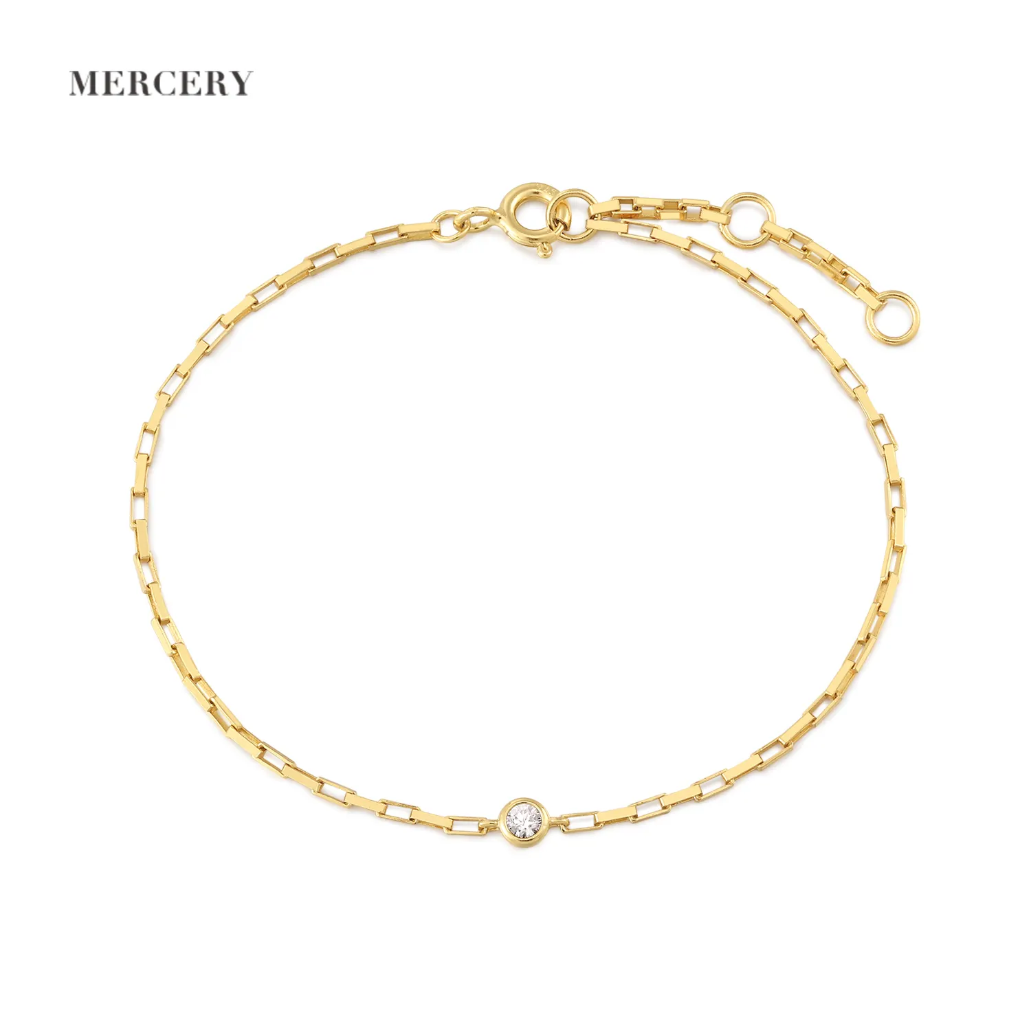 Mercery Dainty เซอร์โคเนียสร้อยข้อมือ14K ชุบทองเครื่องประดับปรับได้พลอยสร้อยข้อมือเงินสเตอร์ลิงสำหรับผู้หญิง