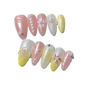 <span class=keywords><strong>Uñas</strong></span> Postizas 3D Hechas a Mano con Diseño de Flores, Color <span class=keywords><strong>Rosa</strong></span> <span class=keywords><strong>Pastel</strong></span> Almendrado <span class=keywords><strong>y</strong></span> <span class=keywords><strong>Amarillo</strong></span>, con Perlas <span class=keywords><strong>y</strong></span> Detalles en Espiral, <span class=keywords><strong>Uñas</strong></span> Reutilizables de Primavera para Mujer - Product Image 5
