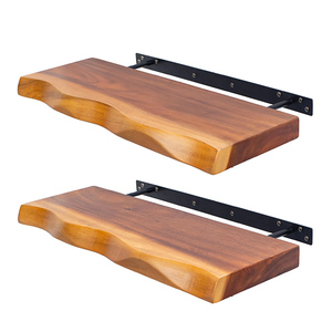 رف خشبي طبيعي من خشب الأكاسيا بحواف طبيعية، يثبت على الحائط، متين للاستخدام في الحمام والمطبخ وغرفة المعيشة - Product Image 2