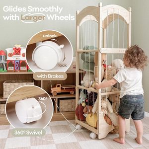 Organizzatore Moderno in Legno per Peluche con Ruote a 360° per Grandi Orsacchiotti e Peluche - Gabbia Zoo per Cameretta Bambini - Product Image 2