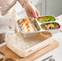 Boîte à bento multi-compartiments anti-fuite, récipient à lunch en plastique réutilisable avec couvercle hermétique, sortie d'usine
