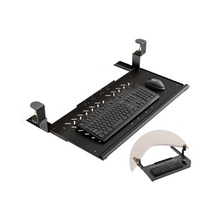 Keyboard Drawer Rack Black Carbon Steel No Drill Desk Clip Mount Office Computer Telescopic Storage Tray With Wrist Pad - Product Image 5
