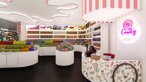 Boutique de chocolat Design Dessert Bonbons Présentoirs Aménagement intérieur Comptoir snack shop design 3d à vendre - Product Image 4