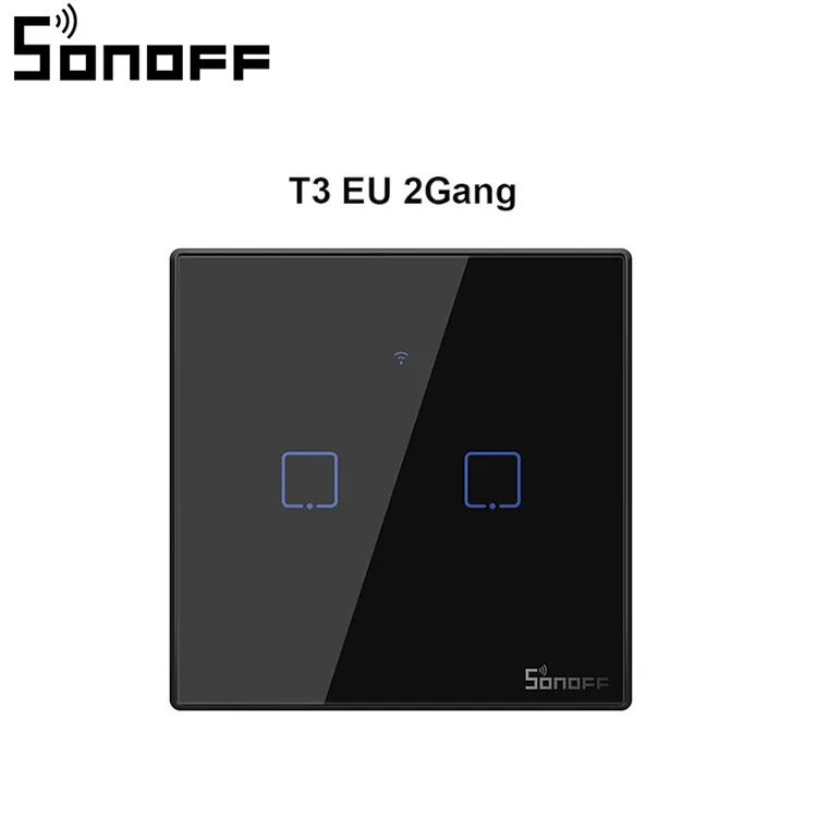 Sonoff T3 EU 2 Gang RF433 Wifi Wall Led Touch Electrical Switch Wireless Remote Control Smart Home Works With Alexa Ifttt