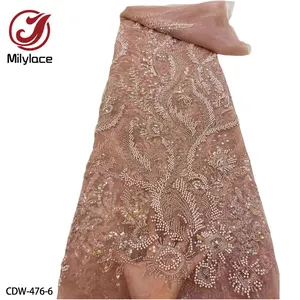 Beautiful Luxury Wedding Bridal Sequins Embroidery Heavy Beaded French Tulle Lace Fabric