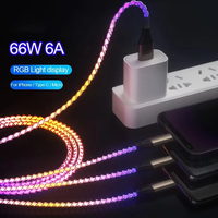 Câble de charge rapide 3-en-1 RGB LED 66W 6A Type-C/Micro USB avec conducteur en cuivre pur et blindage tressé pour téléphones mobiles