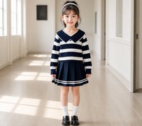 Ensemble pull tricoté rayé et jupe plissée style preppy pour filles, tenue scolaire personnalisée pour enfants de 4 à 12 ans, vente en gros